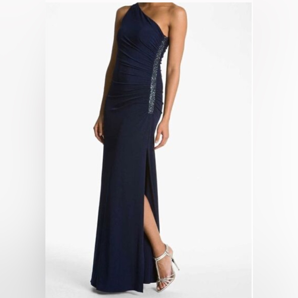 Navy Blue One Shoulder Formal Dress